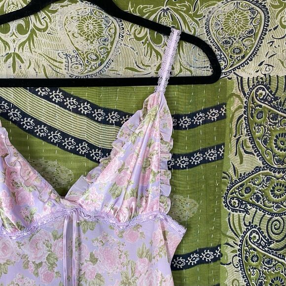 RARE Y2K Victoria's Secret Purple Floral Chiffon Babydoll Mini Dress Size Medium - Picture 4 of 16